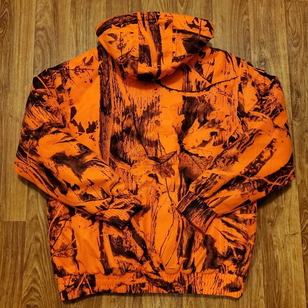 Remington‎ Hunting Jacket Men Large Orange Blaze Camouflage Hooded Warm